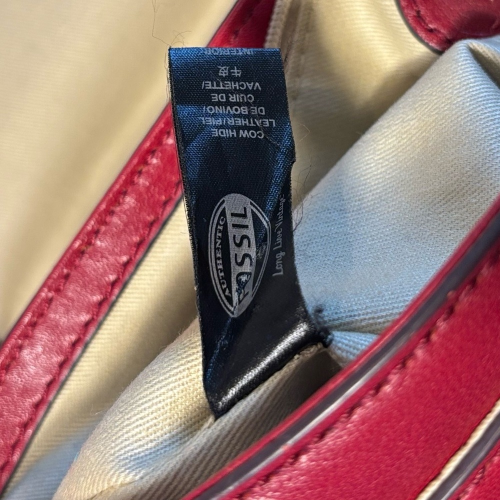 Fossil Red Leather Crossbody • Gold Turn‑Lock • Top Handle - Picture 8 of 16